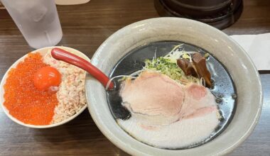 Squid ink miso ramen and kaisendon