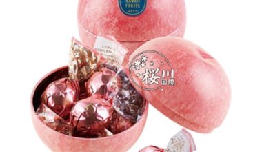 Admiring this extremely cute tin of peach chocolate made by Marutto Kawaii Fruits.