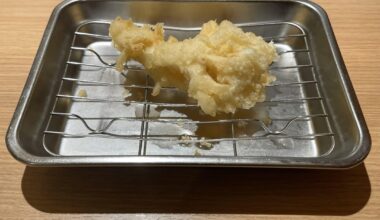 Tempura Hirao (Hakata), freshly cooked piece by piece and individual item starts at 110 yen (USD 0.70)