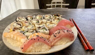 Delicious homemade sushi platter.