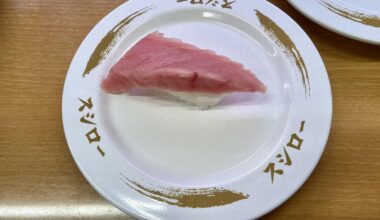 Sushiro in Japan sells thick-sliced medium fat tuna nigiri for 100yen (0.7USD) per plate