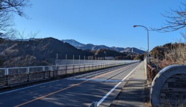 Niji-no-Ohashi Bridge over Lake Miyagase. It's a well known suicide location, hence the tall fence and barbed wire