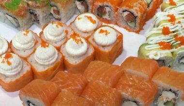 Freshly made sushi delights the senses.