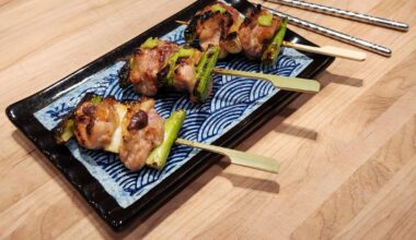 Negima Yakitori Dipped in Tare with Wasabi and Pickled Plum Paste.