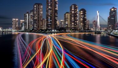 Light trails on the Sumida River. #Tokyo