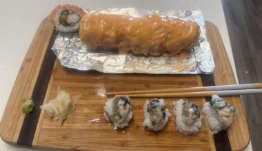Bought some oysters two days ago. Turned them into fried oysters inside a sushi roll, put some on some rice, and just straight ate a couple.