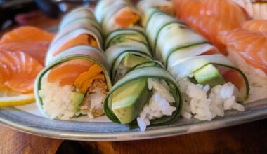 I made sushi without Nori! Not because I dislike Nori... I just ran out. Cucumber for the win!