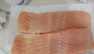 Costco raw salmon frozen on 10/29/2023 - i think i cured them before freezing - just cured yesterday for 40 mins in a salt bath and in the fridge to firm up until now - does this look ok to eat as poke, roll, and nigiri? Doesnt look like the last time i made at home - slight fishy smell but not bad