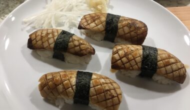 King Trumpet Mushroom Aburi Nigiri (Fauxnagi)