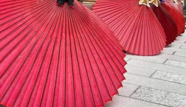 Oiled paper umbrellas drying out