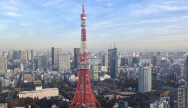 Tokyo Tower view from newly completed Azabudai Hills Mori tower