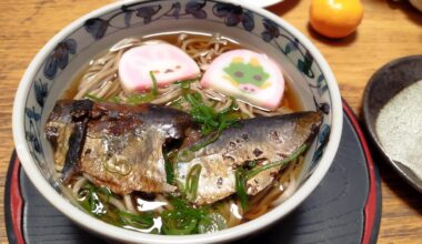 Wishing r/Kyoto members a happy and healthy 2024 with a traditional NYE bowl of Kyoto-style Toshi-koshi (year crossing) nishin soba, with rabbit (2023) and dragon (2024) kamaboko.