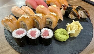 Delicious sushi platter for dinner.