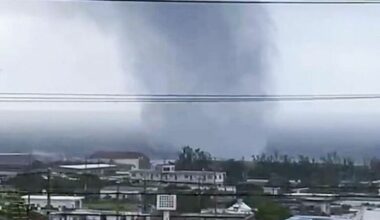 沖縄・Tornado damages local resort and property in Ie Shima.