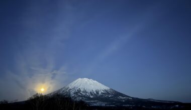 Full moon rising over Mount Yotei, Hokkaido this evening. iPhone 15 Pro