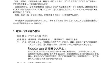 ICOCA to be supported on all Iyotetsu (Matsuyama, Ehime, Shikoku) trains & buses beginning in March 2025