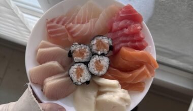 what kinds of sashimi are these, clockwise?