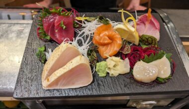 Sashimi sampler, tuna sashimi, and a yellow tail crudo I made this week