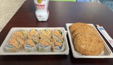 Spicy California Roll, Unohana (soy pulp croquette) from Nijiya Supermarket, San Francisco, CA…4the Friday of Lent