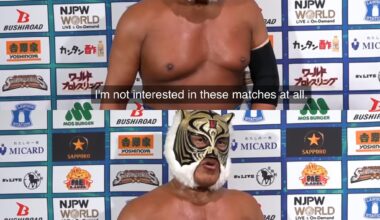 Tiger Mask vs Hiroshi Tanahashi (p) for the Presidency of New Japan ladder match at WK19.