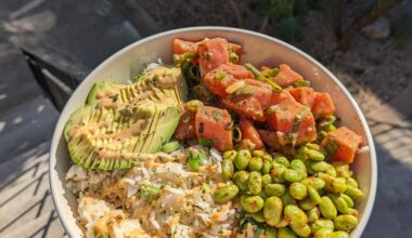 Poke bowl made from frozen ahi steaks