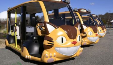 Ghibli "Cat Bus" electric vehicles unveiled at central Japan park