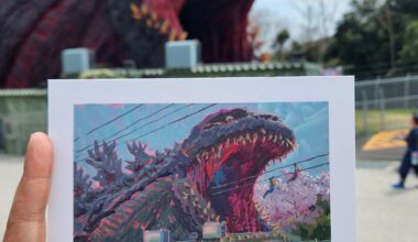 Did a painting of the Godzilla at Awaji Island today.