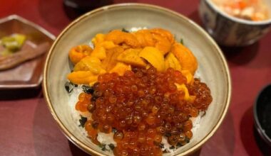 Sea urchin roe donburi and assorted sashimi