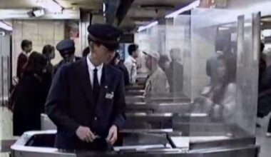 Manual ticket gates at Shinjuku Station, 1990