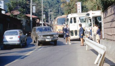 Traffic jam somewhere in Japan, 1980. Slide collection of an American tourist