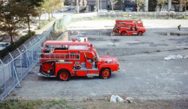 1980, Firefighting trucks in Tokyo. Slide collection of an American tourist