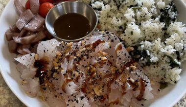 dryaged(14days) scamp grouper(self caught) poké bowl at home💥