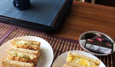 Made chicken katsu, Egg Sando and tuna onigiri for lunch