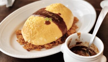 Fluffy omelette with chicken rice and beef demiglace sauce