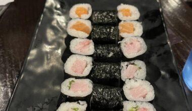 Yellowtail scallion, tuna, salmon, salmon avocado maki