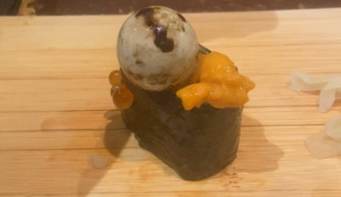 Ikura, uni, quail egg… with the shell!