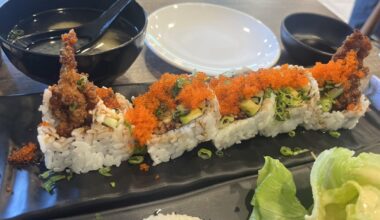 $9.99 spider roll with tobiko at Kakuna sushi in San Jose California