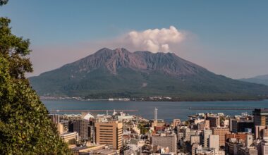 Mount Sakurajima with its plume of smoke