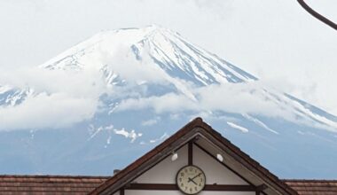 Fuji san at 4:10 pm behind kawaguchiko station