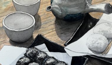 Watercolor - Sencha with Black Sesame Dango and Daifuku