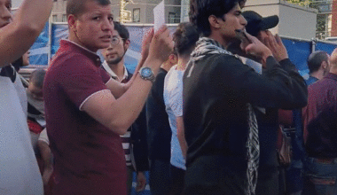 A protest In front of Israeli embassy in Tokyo, protests condemn Israeli war crimes and cruel assaults against innocent children and civilians in Gaza