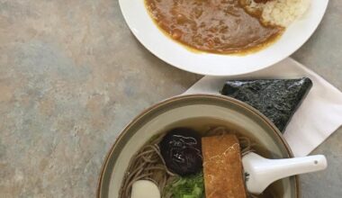 Curry katsu, kitsune soba & ramune at Niwatei in Toronto