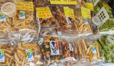 Snacks at Tsukiji Outer Market in Tokyo