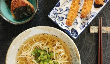 Kake Udon, Yaki Onigiri and Shrimp Tempura