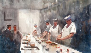 I ate at Sushi Nakazwa and painted the chefs there