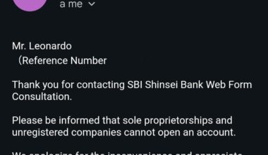 sbi新生銀行: sole proprietorships cannot open an account