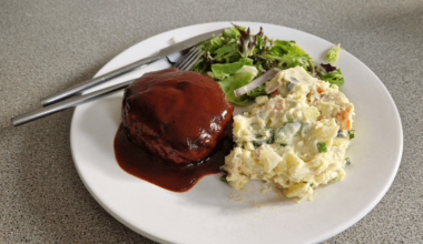 [Homemade] hambagu steak and Japanese potato salad]