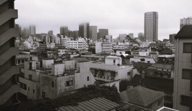 Foggy morning in Shinjuku City.  Shot on Kodak TMax 400 120 black and white film.