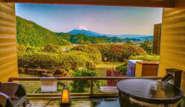 Japan. Shizuoka, Izu area: Rotenburo with a view of Mt. Fuji where I stayed