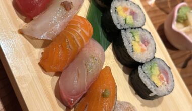 How much are you paying for this combo? $36 in SF - 7 pc nigiri + futomaki. Aged soy sauce & freshly grated wasabi included